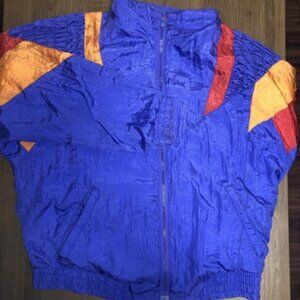 Vintage 90s Purple Orange Red Windbreaker Jacket Womens Medium Nylon